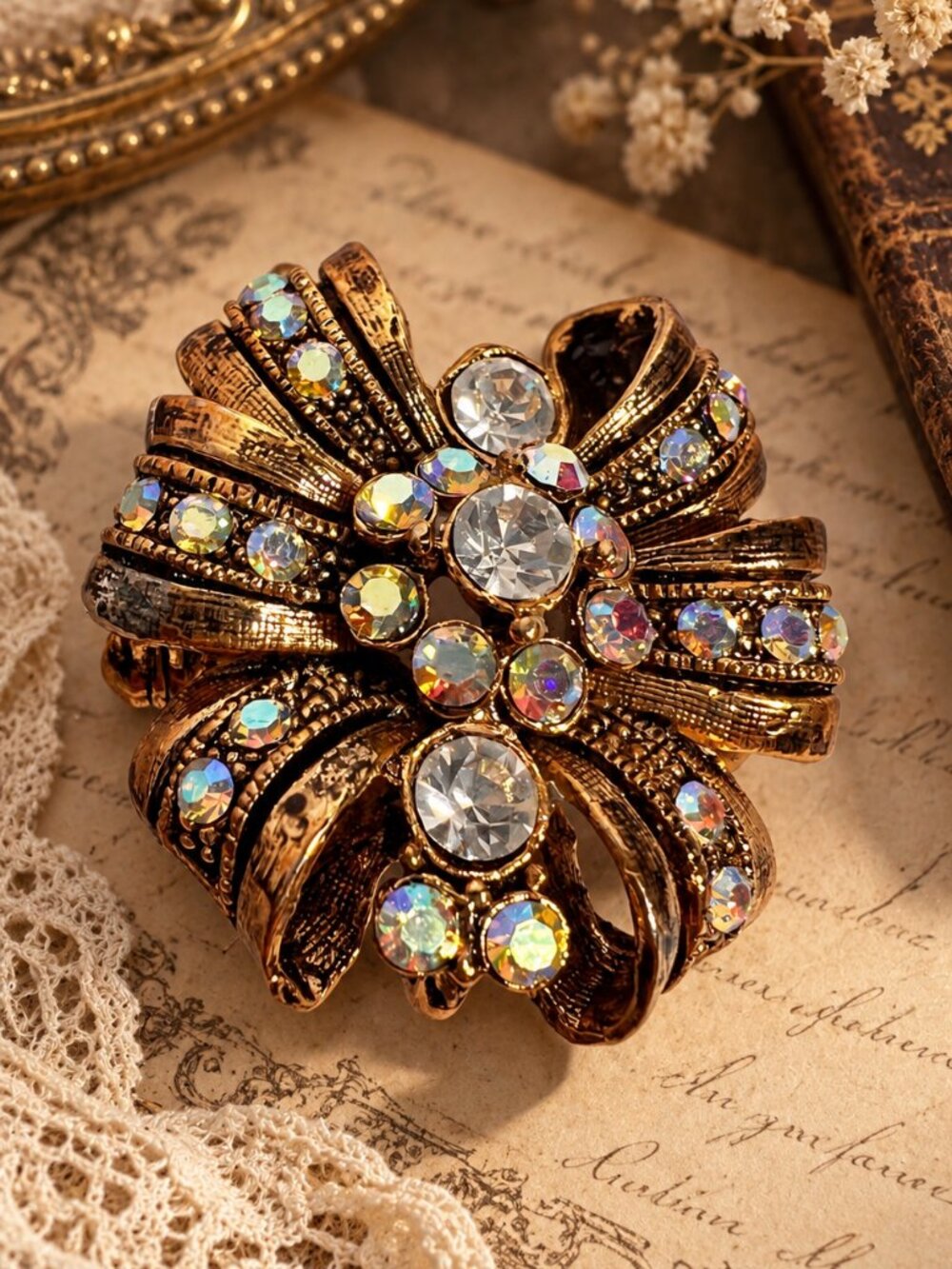 Vintage Rhinestone Flower Brooch